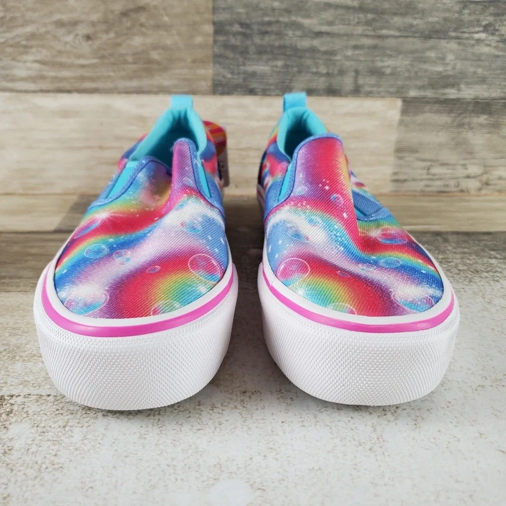 Skechers Marley Girls Shoes Sz 3 Blue Dreaming Rainbows Canvas Slip On Sneakers